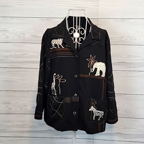 Allison Daley safari animal print shirt jacket - black Women's Size PM - Picture 1 of 11